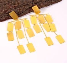 Long Statement African Tribal Brass Dangle Earrings with 18k Gold Plating